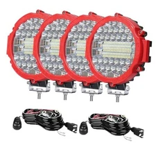 7 INCH Round LED Light Bar  201W Off 4PCS 201W Red+2 Set 2-Lead Wiring Harness