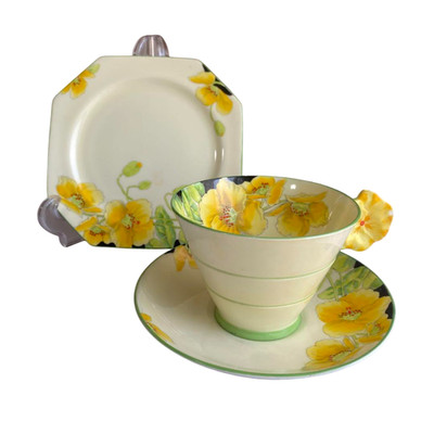 PARAGON Fine Bone China Tasse & Untertasse & Teller mit Blumenhenkel 3er Set