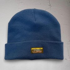 90s L.L Bean Blue Thick Beanie Embroidered Logo One Size Fits Most Knit Fold