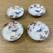 4 Atq. Japanese Round Open 3 3/4” Salt Cellars w/Painted Birds
