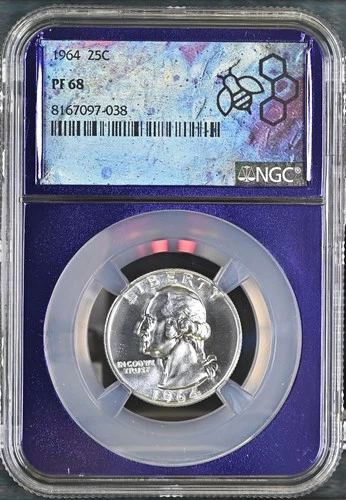 1964 Washington Quarter 25c NGC PF68 PR68 - Beautiful Coin Purpler Core Holder
