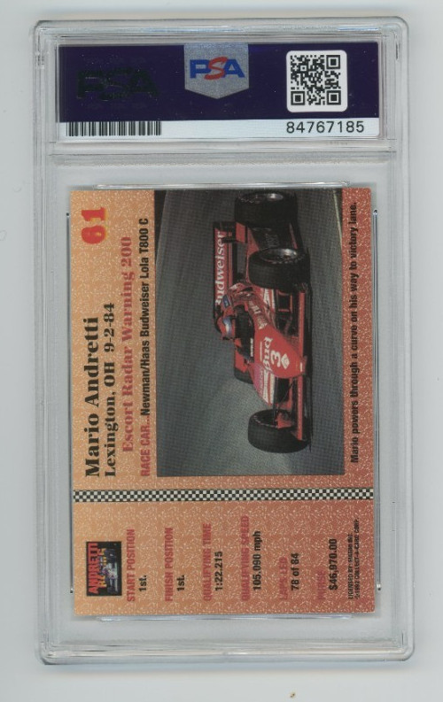 MARIO ANDRETTI 1992 Andretti Racing #61 Signed AUTO Card PSA DNA Certified F1 view 2