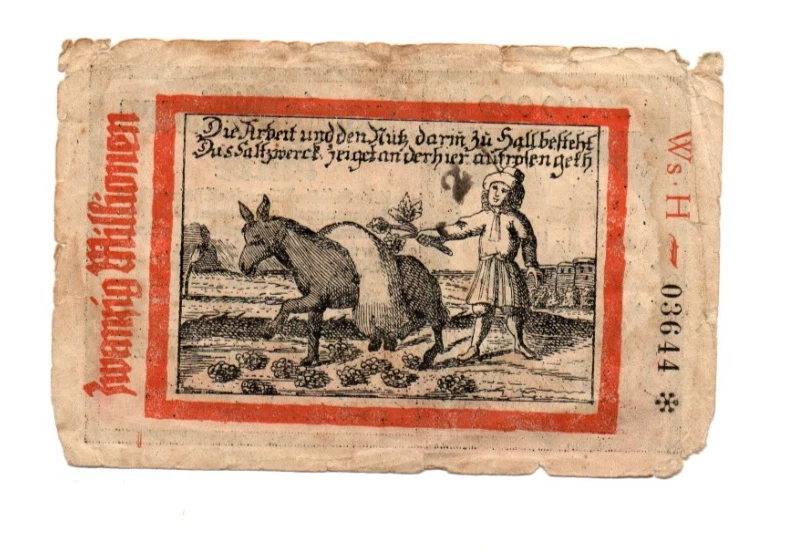 20 000 000  MARK  VG  BANKNOTE  FROM  GERMANY/HALLE   1923 - Image 2 of 2