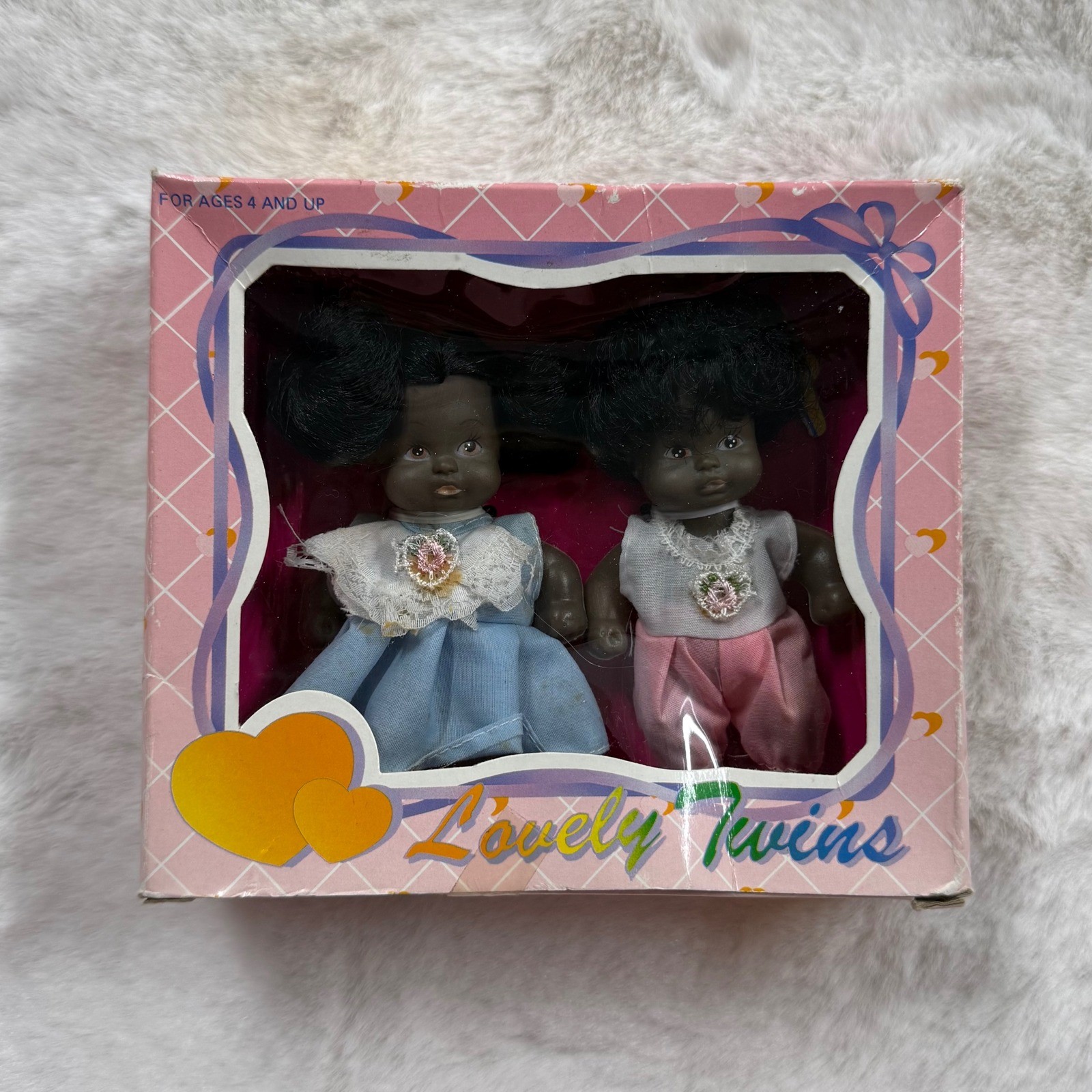 Vintage Lovely Twins Black Baby Dolls Kow Toy Kids Goods K646BL New in Box