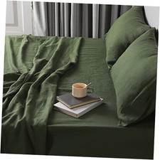 Green Linen Sheets - 100 Washed French Flax Organic Linen Queen Mossgreen