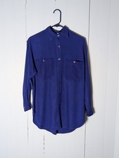 Vintage Andrew Sports Royal Blue Button Down Blouse Women's Small 100 Rayon