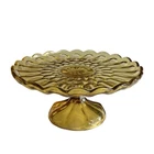 Vtg Anchor Hocking Fairfield Glass Cake Plate Stand Vignette Riser Honey Amber