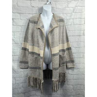 NC Nice Collection Vintage Kaschmir Ziegenleder Gr. 10 grau creme offene Strickjacke