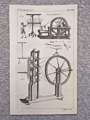 Beispiel elektrischer Maschinen - antiker Druck - 1754