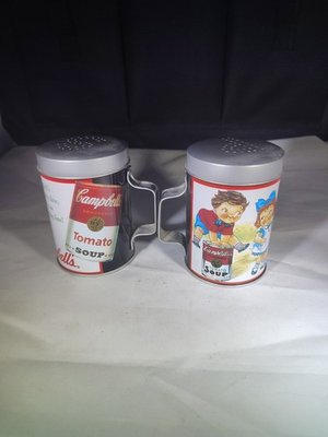 #ad #ad Vintage Pair of 1995 Campbell#x27;s Soup Kids Salt and Pepper Shakers Metal Tin $11.96