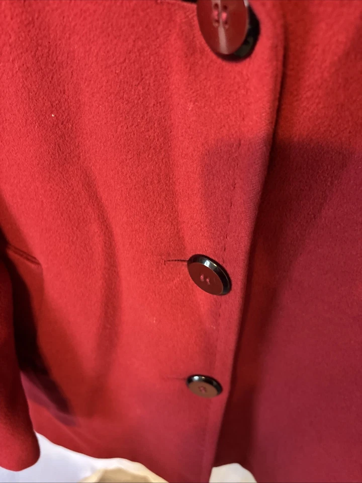 Abrigo para mujer Ellen Tracy rojo rubí guisante talla 12 mezcla lana/angora cierre de 3 botones Foto 3 de 4