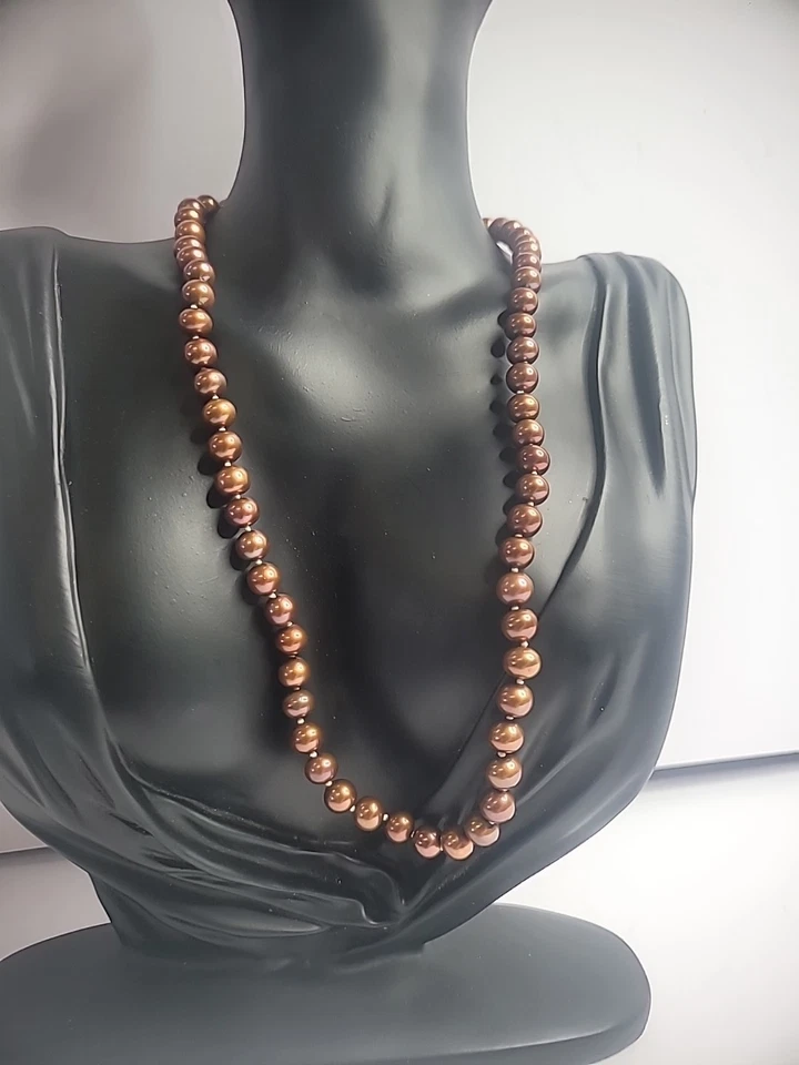 Collar vintage de bronce anudado a mano con cuentas broche de plata de ley 925 fino Foto 2 de 4