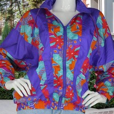 90s Neon Floral Windbreaker Tracksuit Jacket M