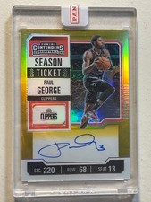 Paul George 2023 Panini Contenders /10 Gold Prizm Premium Ticket Auto Autograph