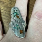 Size 7 Vintage Turquoise & Coral Chip Inlay THUNERBIRD PEYOTE BIRD Ring Silver
