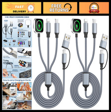 3-in-2 Multi Charging Cable for iWatch iPhone, Braided USB A/C, 5FT 2-Pack