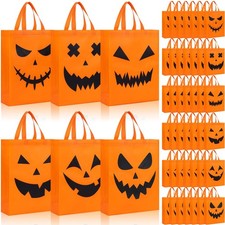 48 PCS Halloween Tote Gift Bags 14.9x11.8 Inch Treat or Trick Pumpkin Set