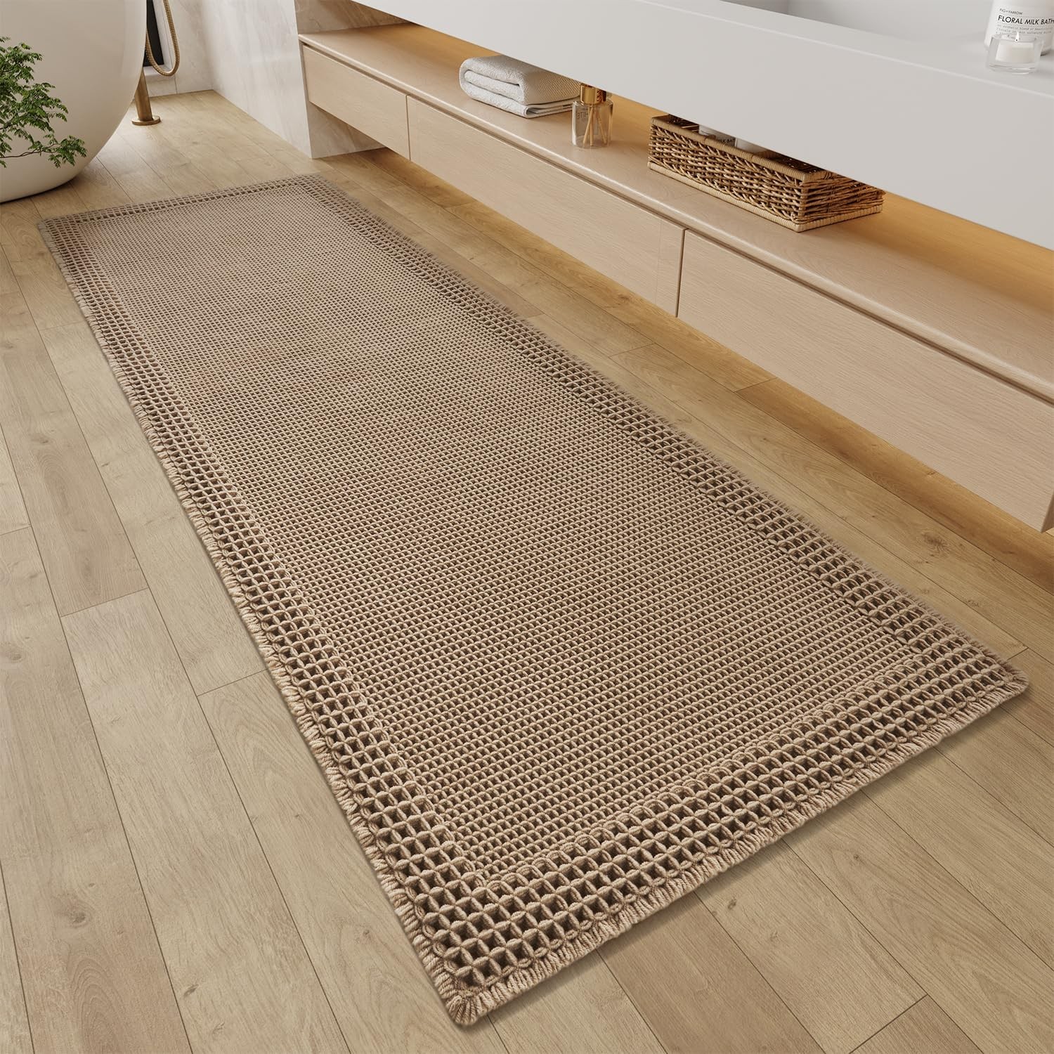 RESARE Waffle Bathroom Runner Rugs, Super Absorbent Bath Mat Non Slip Washabl...
