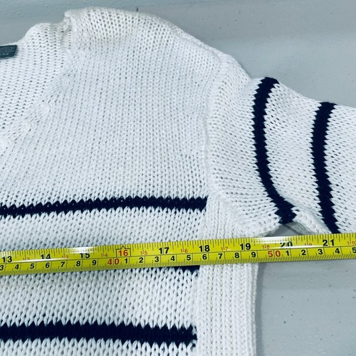 QUINN White Black Striped V-neck Long Sleeve Side Slits Pullover Sweater Top S - Picture 7 of 8