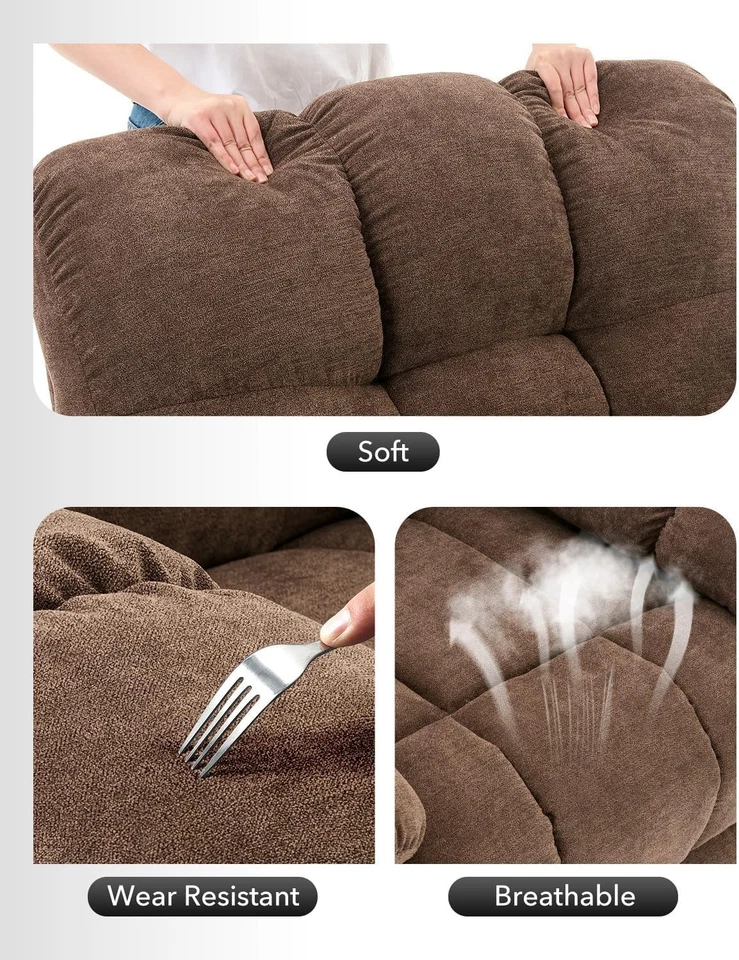 Silla mecedora reclinable tapizada de tela giratoria 360° asiento profundo Foto 4 de 4