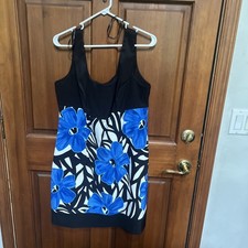 Dressbarn Scoop Neck Dress Black White Blue Floral Size 16