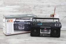 QFX J-220BT Boombox Red – Cassette, Bluetooth, MP3 Convert, 4-Band Radio