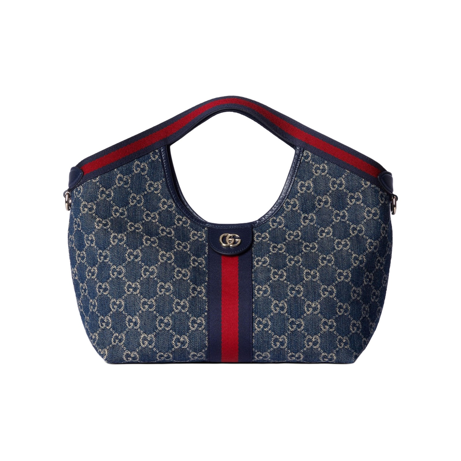 Gucci Giglio Color Block Printed D Ring Denim Tote Shoulder Bag Small