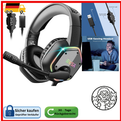 EKSA E1000 USB PC Gaming Headset mit Mikrofon, Gamer Headset mit Bass Surround