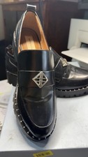 Antonio Melani Black Leather Loafers with Studded Sole and Silver Accent