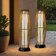 Image of Outdoor Solar Floor Lamp 2 Pcs Solar Powered Lantern Wicker Solar Lamp with Olif
