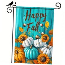 Thanksgiving Fall Garden Flag 12x18 Inch Happy Fall Outdoor Turquoise Pumpkin