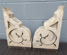 Pair of 1890's Architectural Salvage Wood Roof Corbels Old White Cream Paint