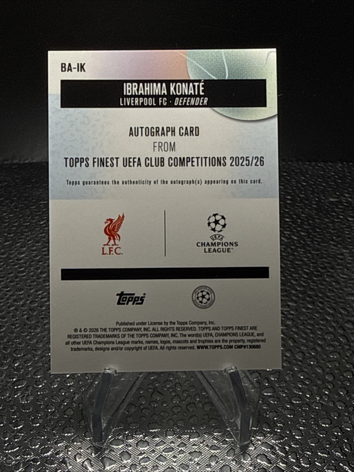 2025-26 Topps Finest UEFA Ibrahima Konate Refractor Auto #BA-IK Liverpool view 2