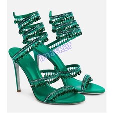New Women's Summer Crystal d Tassels High Heels Open Toe Party Sandals Sz