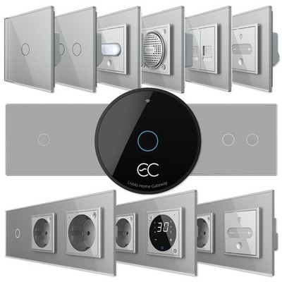 WLAN EC  Steckdose Touch Lichtschalter Dimmer Wechselschalter Taster Glas grau