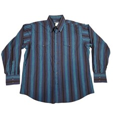 Wrangler Mens Striped Long Sleeve Western Snap Button Shirt XL Blue Black