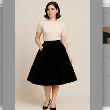 Vintage 1950  s Quilted Velvet Full Circle Skirt Waist 13  Pocket Side Zip