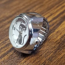 Cat Finger Ring Watch Kitten Silver Round Quartz Elastic USA