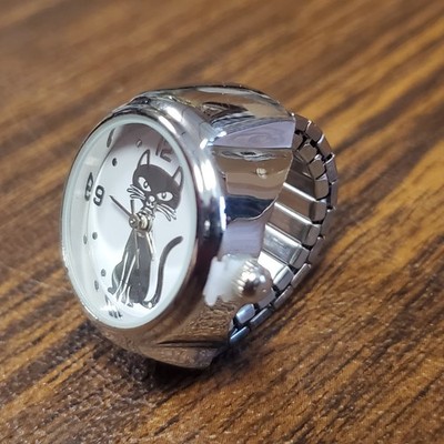 Cat Finger Ring Watch Kitten Silver Round Quartz Elastic USA