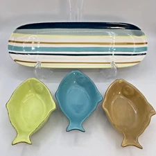 Surfboard Serving Dish & Three Fish Bowls Set - Microware and Dishwasher Safe
