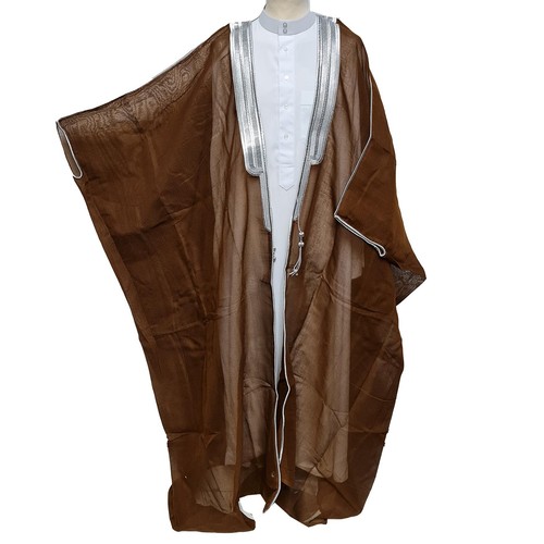 Men's Arabian Silver Border Bisht Cloak Arab Dress Thobe Islam Robe Eid - Picture 3 of 27