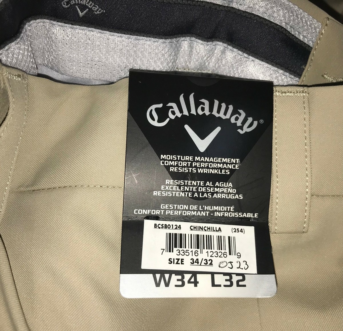Men's Callaway Golf Pants 34x32 Chinchilla Khaki Pleated