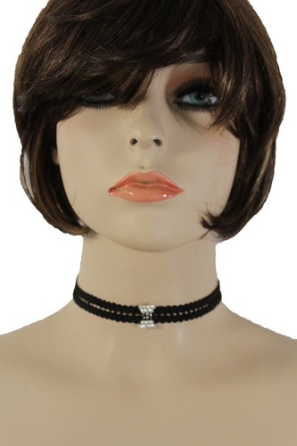Heiß Damen Silber Glitzer Fancy Mode Schwarz Stoff Elegant Halsband Halskette Schmuck - Bild 5 von 9