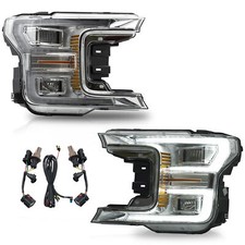 Vland Led Headlights For 2018-2020 Ford F150 Projector Chrome Sequential Lh Rh