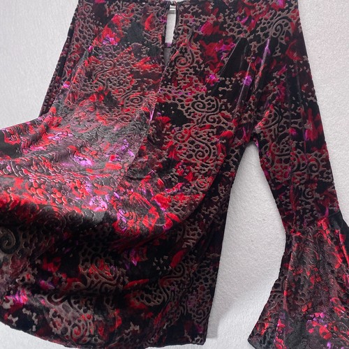 Cupio Top Womens Medium Burnout Velvet Red Boho Hippie Whimsygoth Peasant - Picture 13 of 14