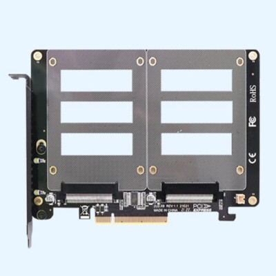 U.2 SSD to PCIe X8 Adapter PCIE 4.0 to Dual 2x U.2 SFF-8639 Disk Riser Card NICE