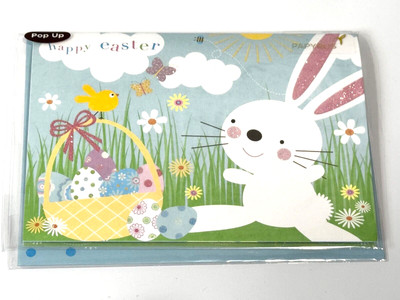 Papyrus Easter Greeting Card Embellished Pop Up Flowers Bunny Basket Glitter
