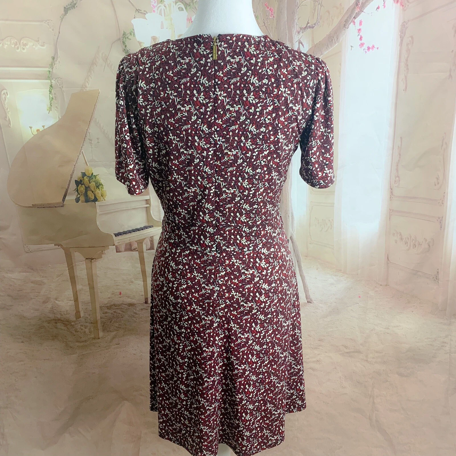 TORY BURCH Abito donna Michael Kors scollo a V aderente svasato stampa margherita floreale taglia XS