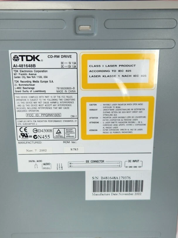 TDK VeloCD Internal ATAPE-IDE 48x CD Burner Rewrite Drive AI-481648B Rewritable - Image 3 of 4