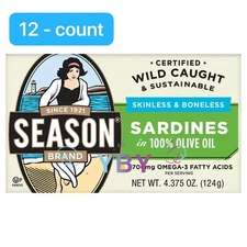 Season Skinless & Boneless Sardines in Olive Oil, 12-count, Total 52.5 oz 
